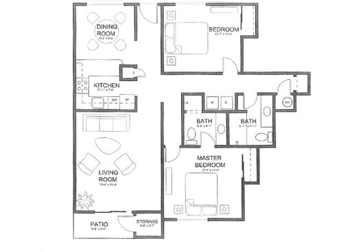 2x2 Standard: Beds - 2: Baths - 2: SqFt Range - 1200 to 1200