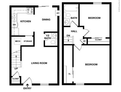 2 Bedroom Garden: Beds - 2: Baths - 1.5: SqFt Range - 945 to 945