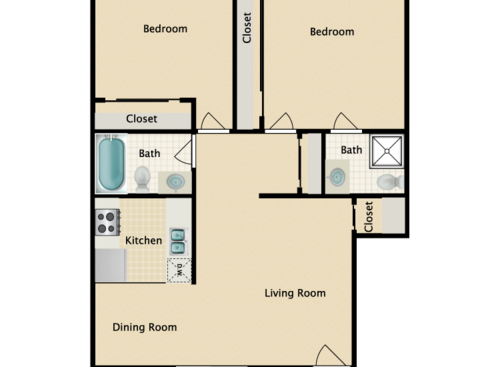 PLAN A: Beds - 2: Baths - 2: SqFt Range - 800 to 850
