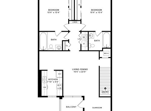 2 Bedroom Downstairs: Beds - 2: Baths - 2: SqFt Range - 1142 to 1142