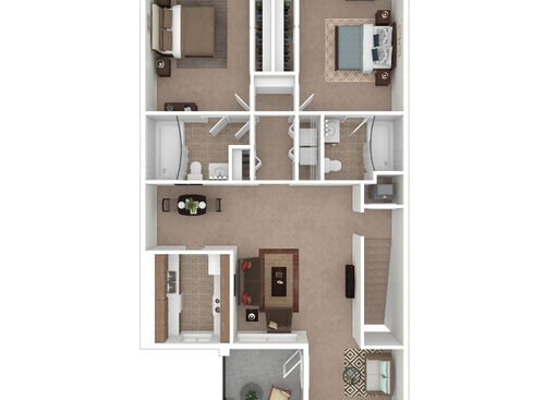 2 Bedroom Downstairs: Beds - 2: Baths - 2: SqFt Range - 1142 to 1142