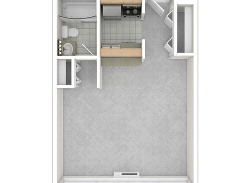 Type 1 - STD: Beds - Studio: Baths - 1: SqFt Range - 398 to 398
