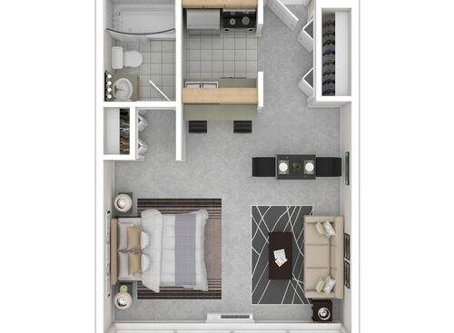 Type 1 - STD: Beds - Studio: Baths - 1: SqFt Range - 398 to 398
