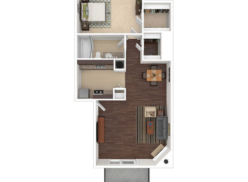 1 Bedroom/1 Bath Upstairs: Beds - 1: Baths - 1: SqFt Range - 714 to 714