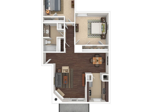 1 Bedroom/1 Bath Upstairs: Beds - 2: Baths - 1: SqFt Range - 904 to 904