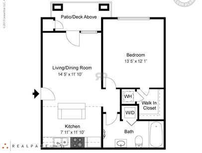 1 Bedroom Jr.: Beds - 1: Baths - 1: SqFt Range - 600 to 600
