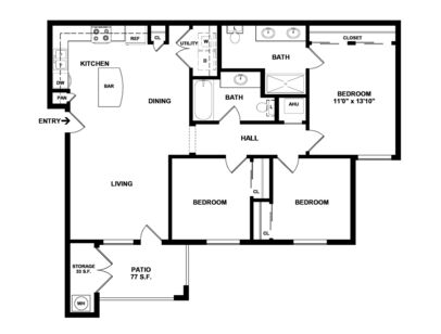 3 Bedrooms: Beds - 3: Baths - 2: SqFt Range - 1075 to 1075