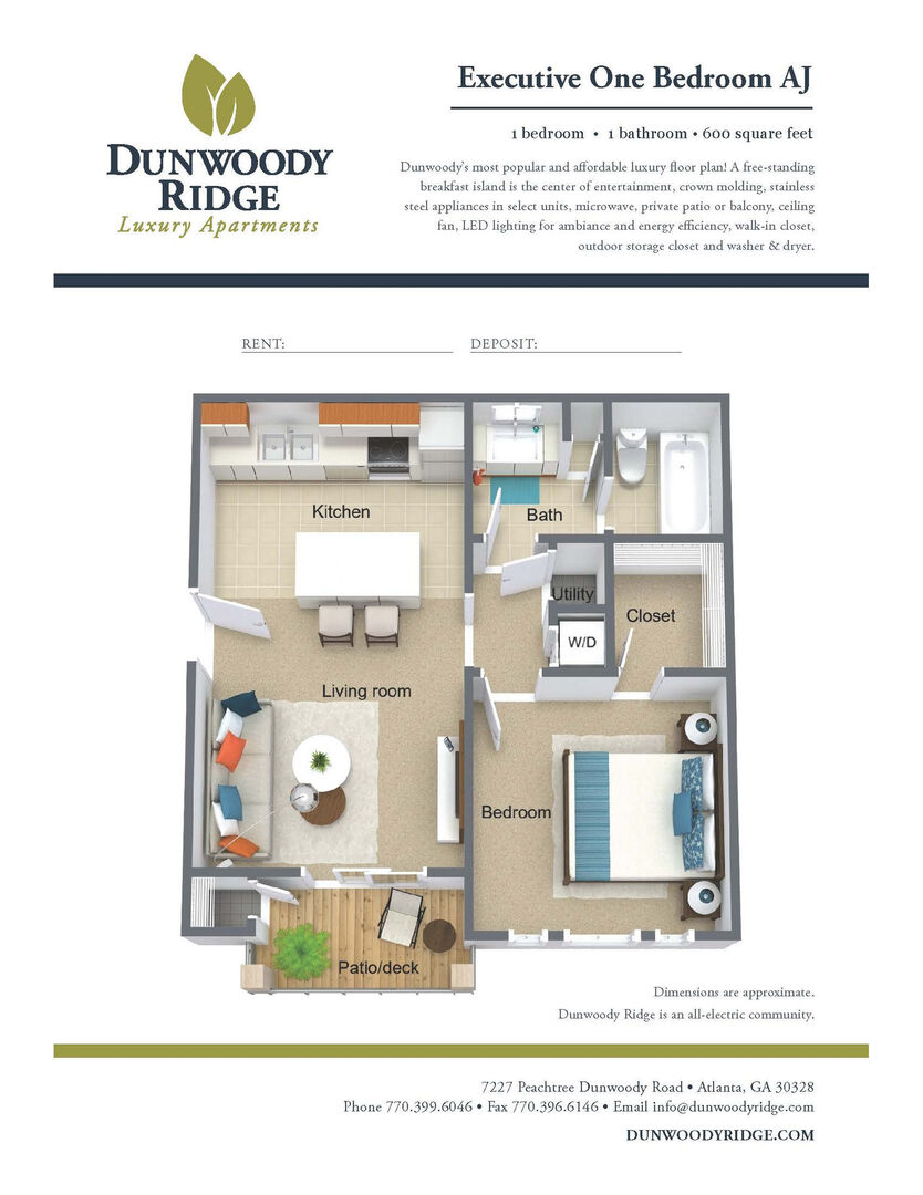 1 Bedroom Apartment – 7227 Peachtree Dunwoody Rd NE #4034, Atlanta, GA 30328