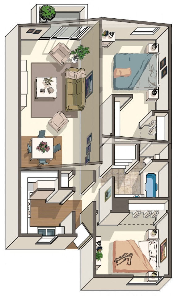 2 BED, 1 BATH floor plan