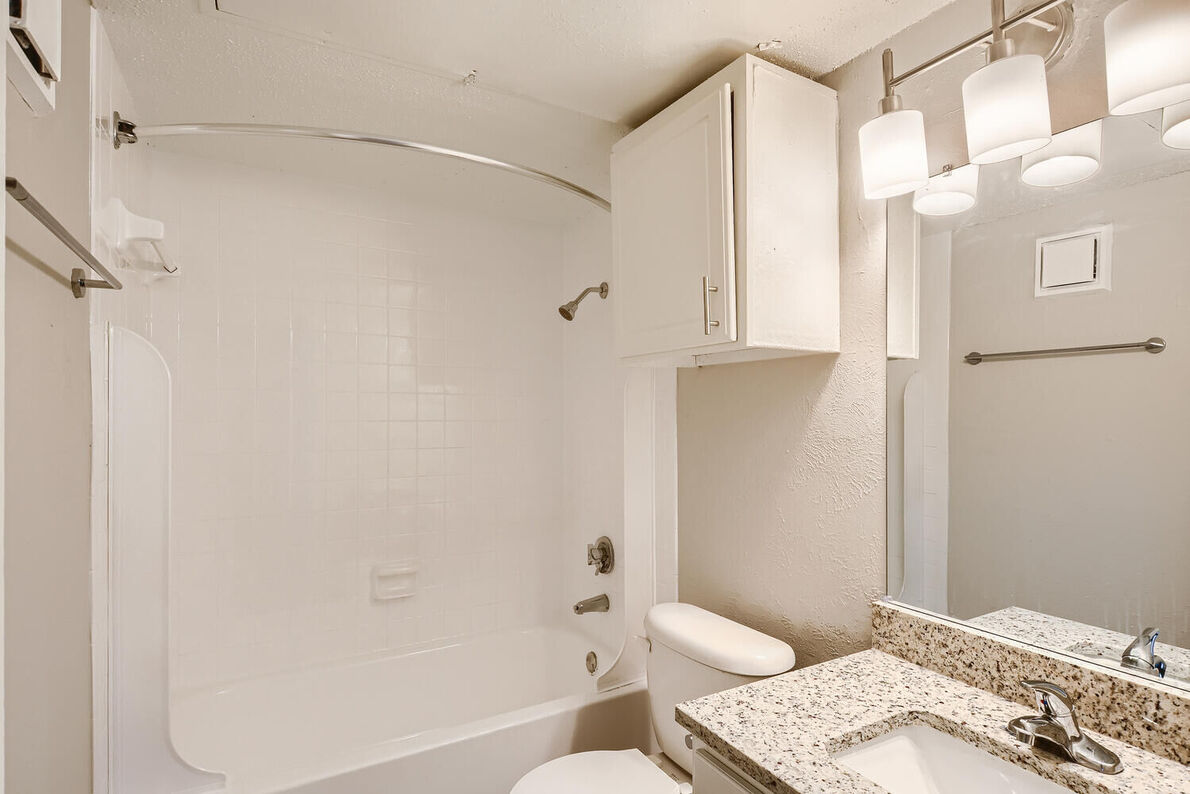 The Leighton Apartments renovated bathroom - Plano, TX