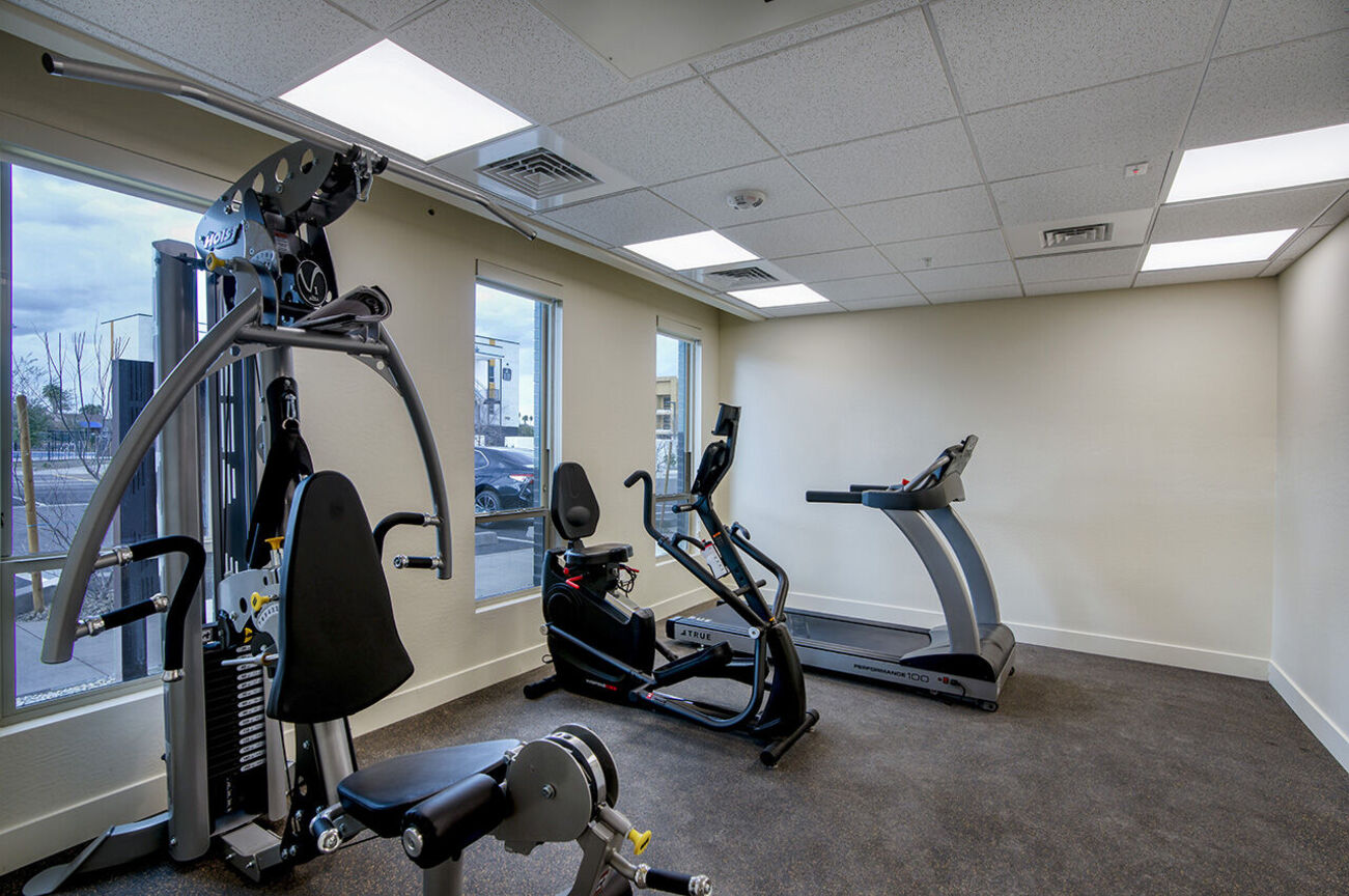 Fitness room at Harmony at the Park I & II.