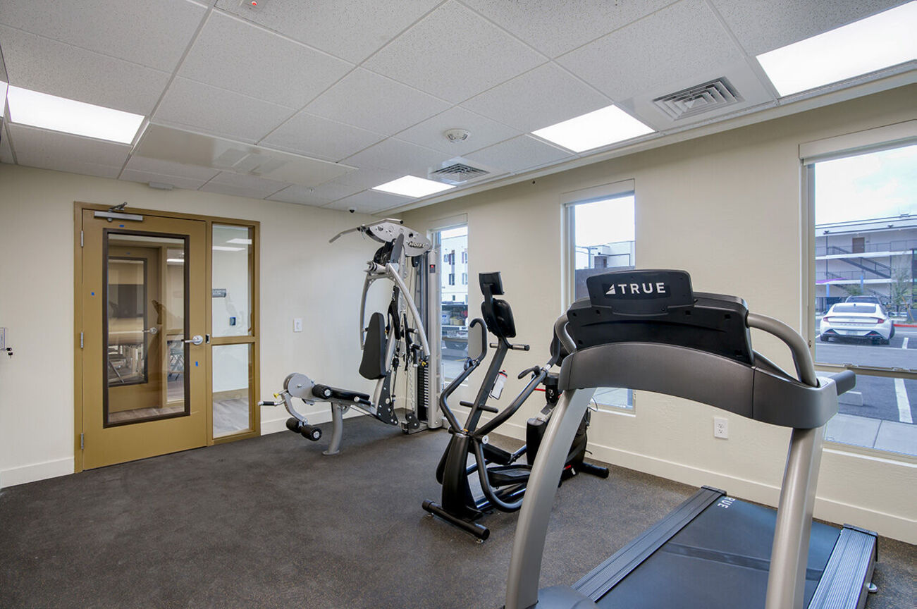 Fitness room at Harmony at the Park I & II.