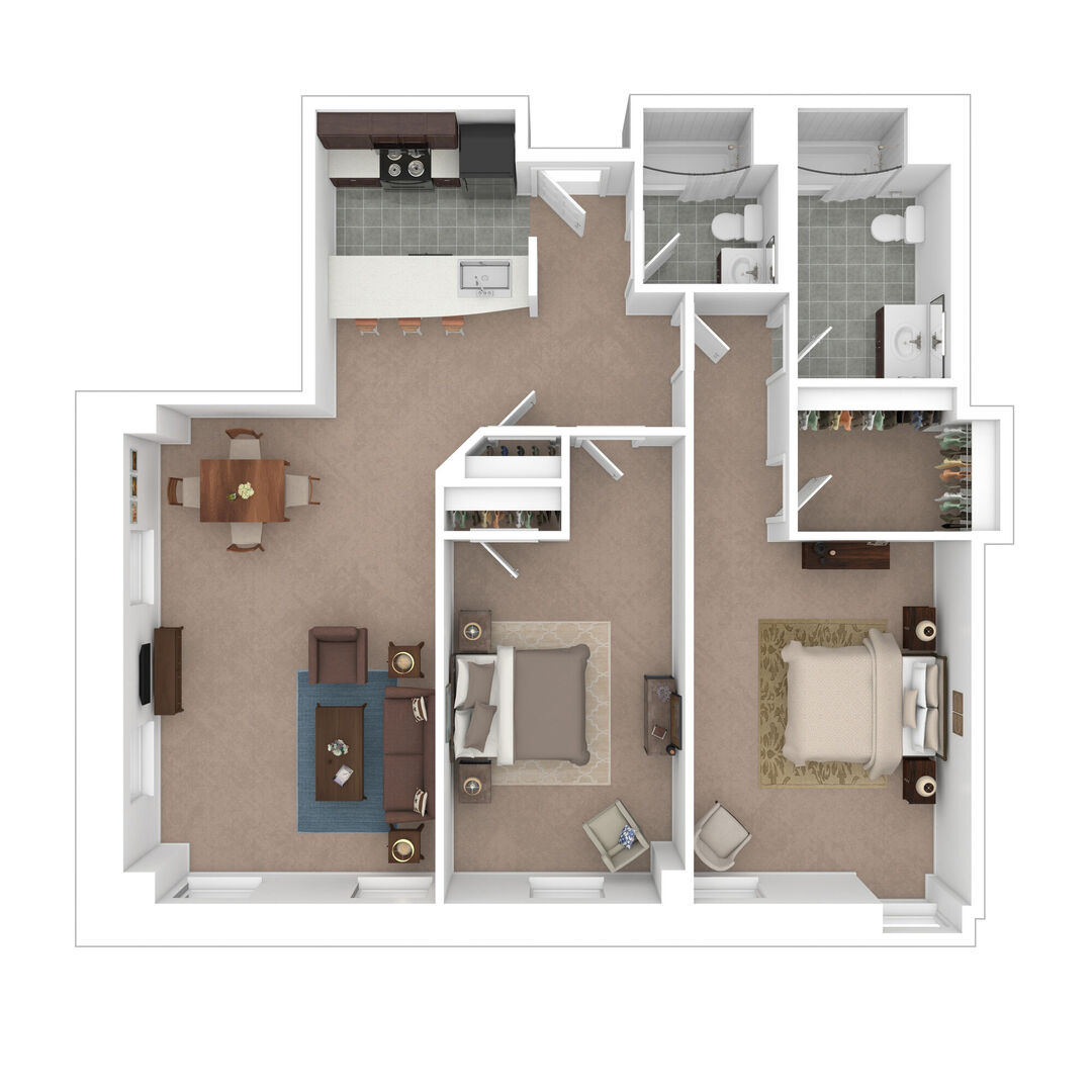 Corner Two Bedroom floor plan