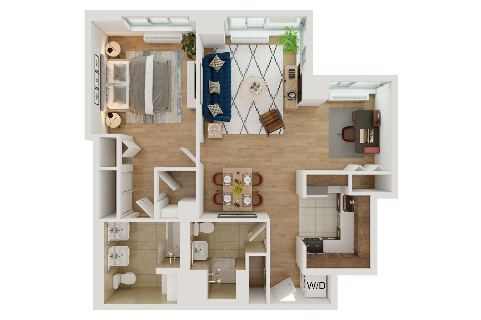 1 Bedroom, 2 Bath floor plan