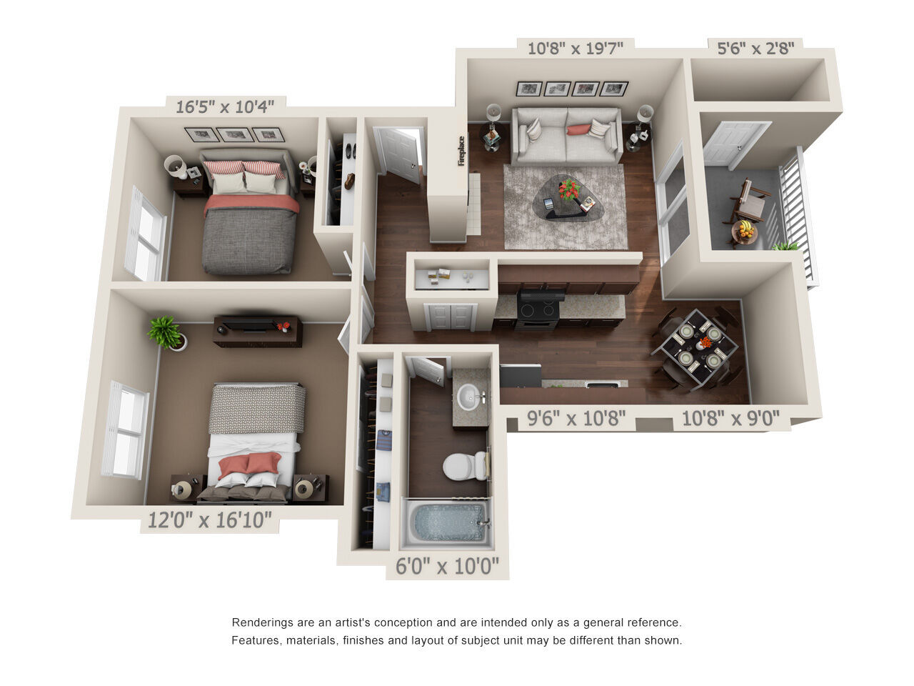 2 Bedroom / 1 Bathroom floor plan