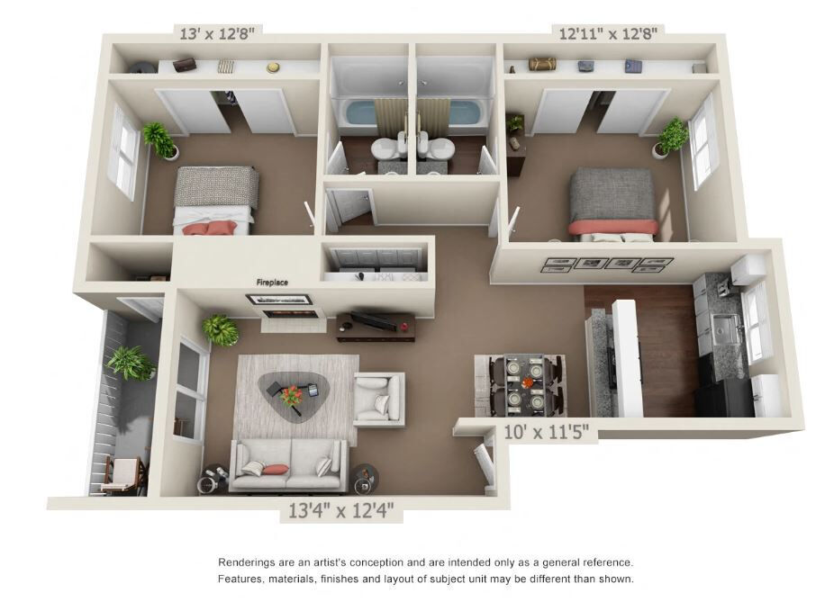 2 Bedroom / 2 Bathroom floor plan