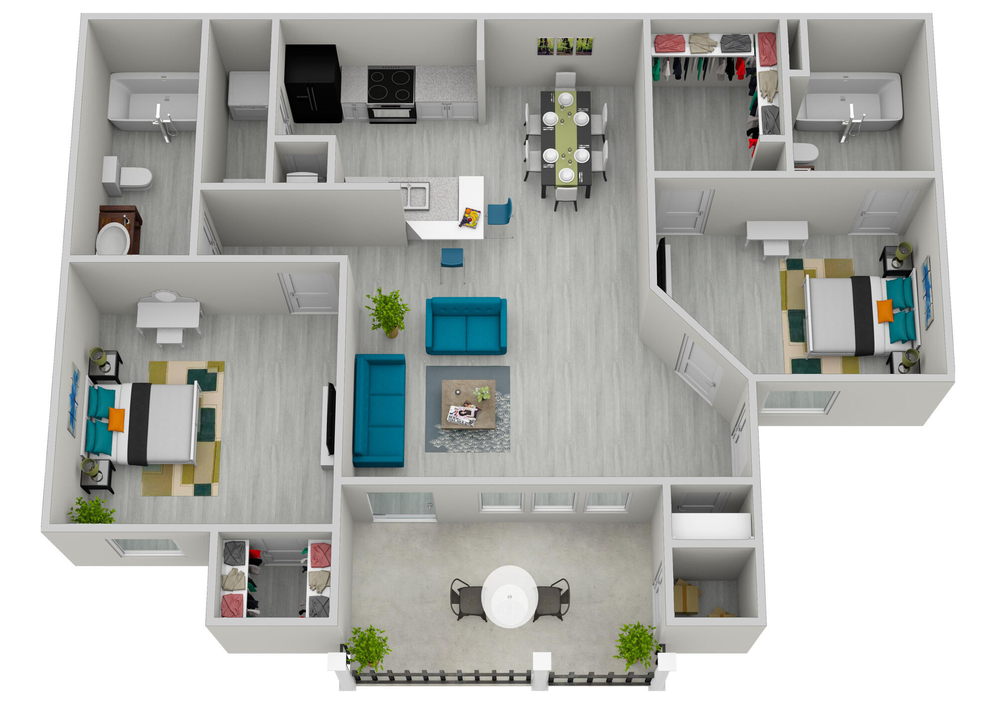2 Bedroom, 2 Bathroom- Renovat floor plan