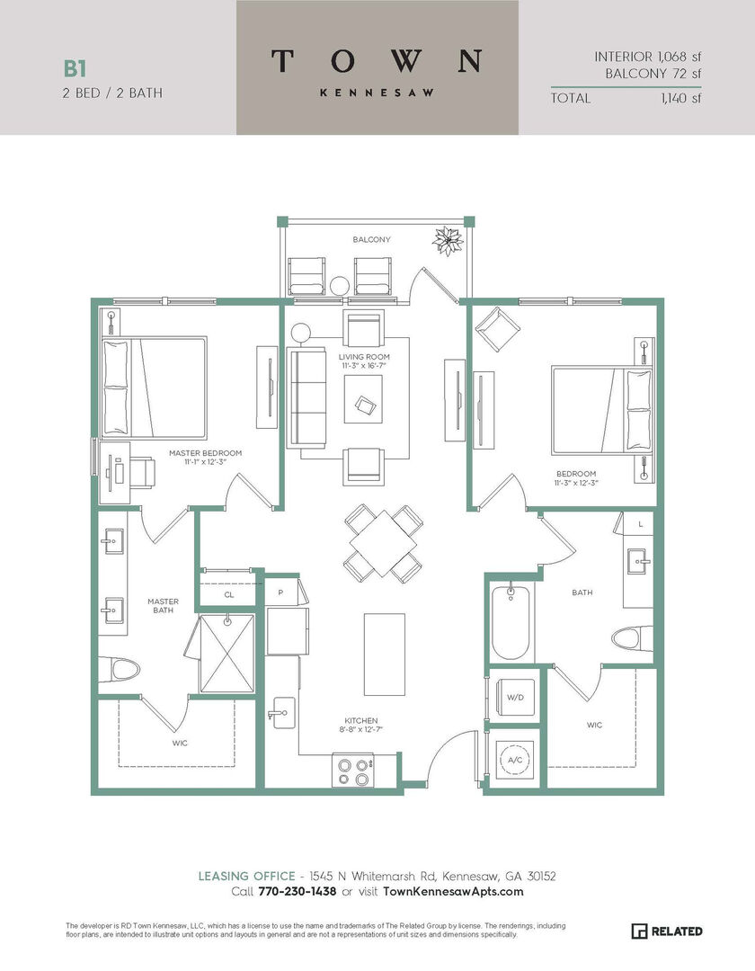 2 Bedroom Apartment – 1545 Whitemarsh Road #6408, Kennesaw, GA 30152