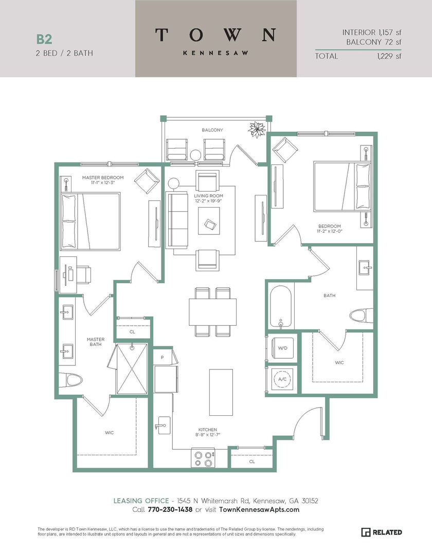 2 Bedroom Apartment – 1545 Whitemarsh Road #7402, Kennesaw, GA 30152
