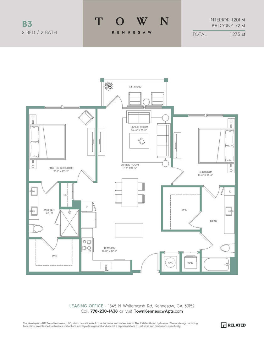 2 Bedroom Apartment – 1545 Whitemarsh Road #2105, Kennesaw, GA 30152
