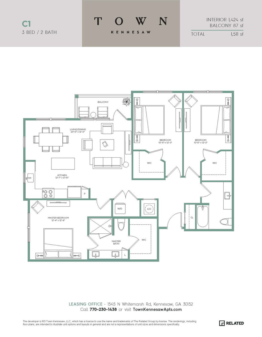 3 Bedroom Apartment – 1545 Whitemarsh Road #2202, Kennesaw, GA 30152
