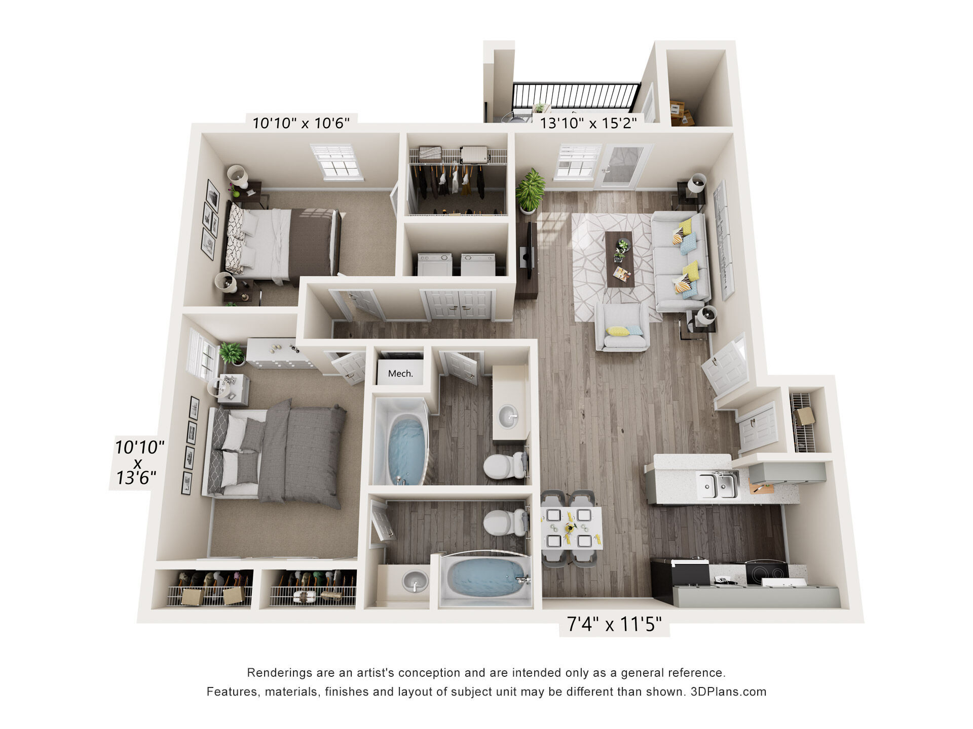 2x2 Renovated floor plan