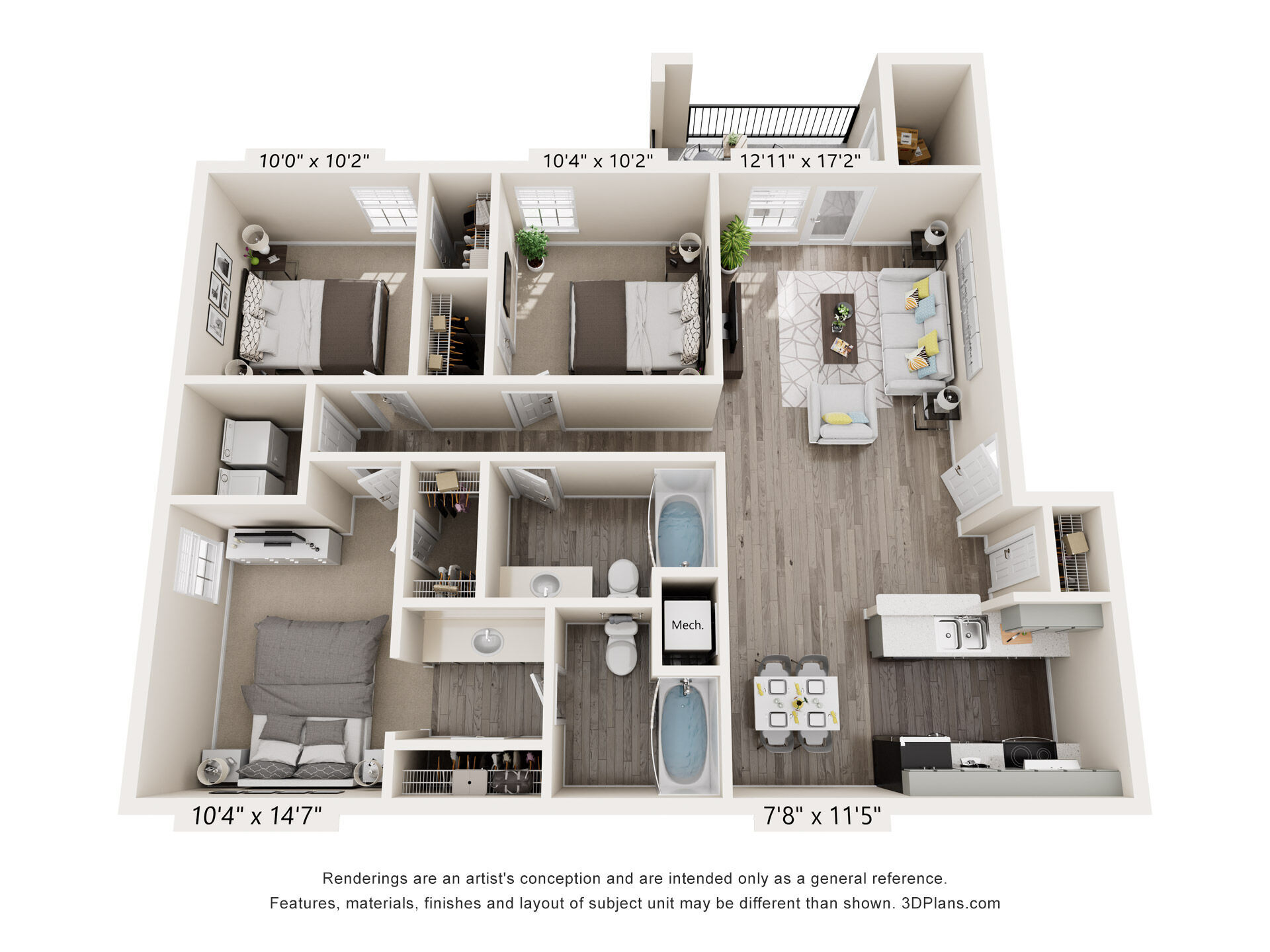 3x2 Renovated floor plan