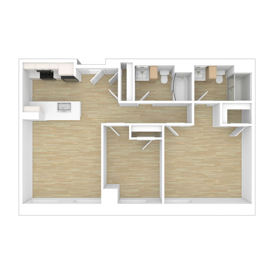 3 Bedroom + 2 Bathroom floor plan