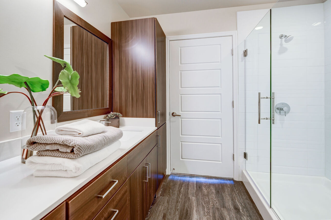 Apartment bathroom at The Stewart.