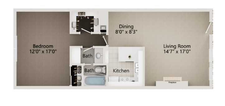 1 Bed 1 Bath floor plan