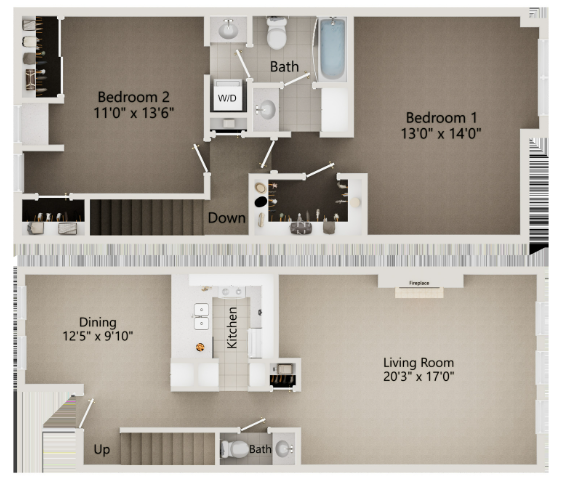 2 Bed 1.5 Bath - Townhome floor plan