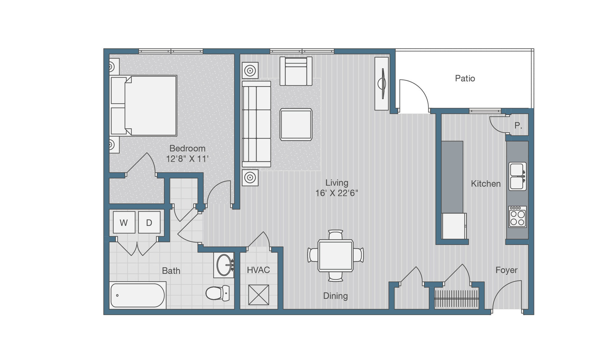 1x1 floor plan