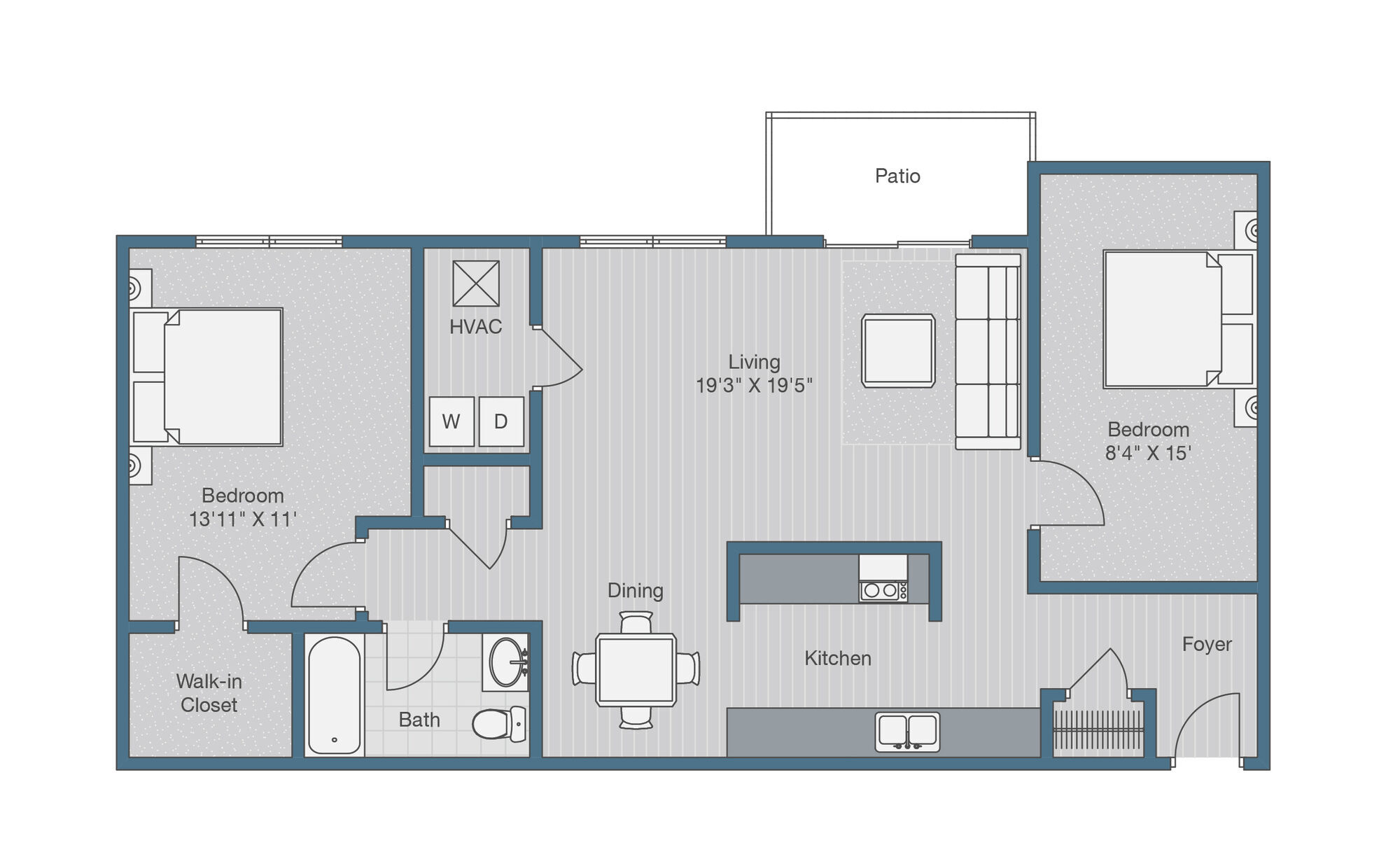 1x1 854 Sq ft floor plan