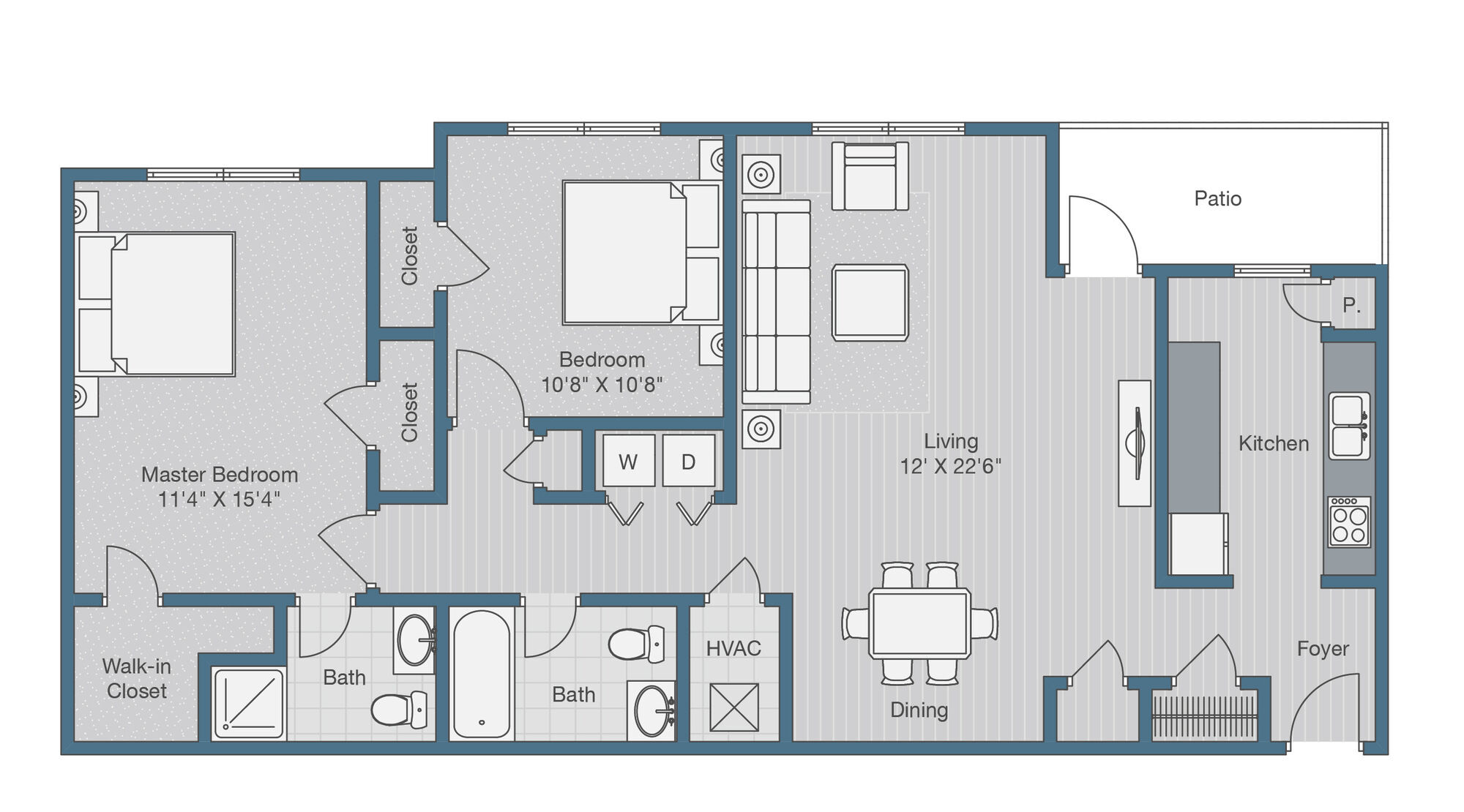 2x2 1022 sf floor plan