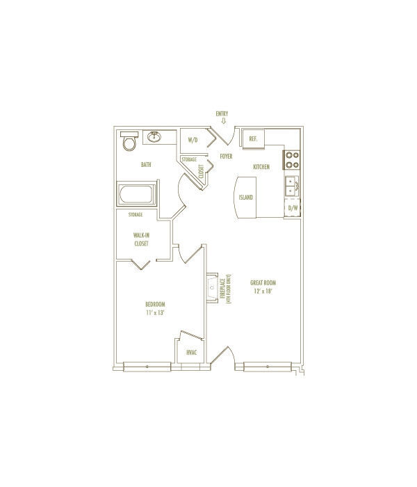 1 Bedroom, 1 Bath floor plan