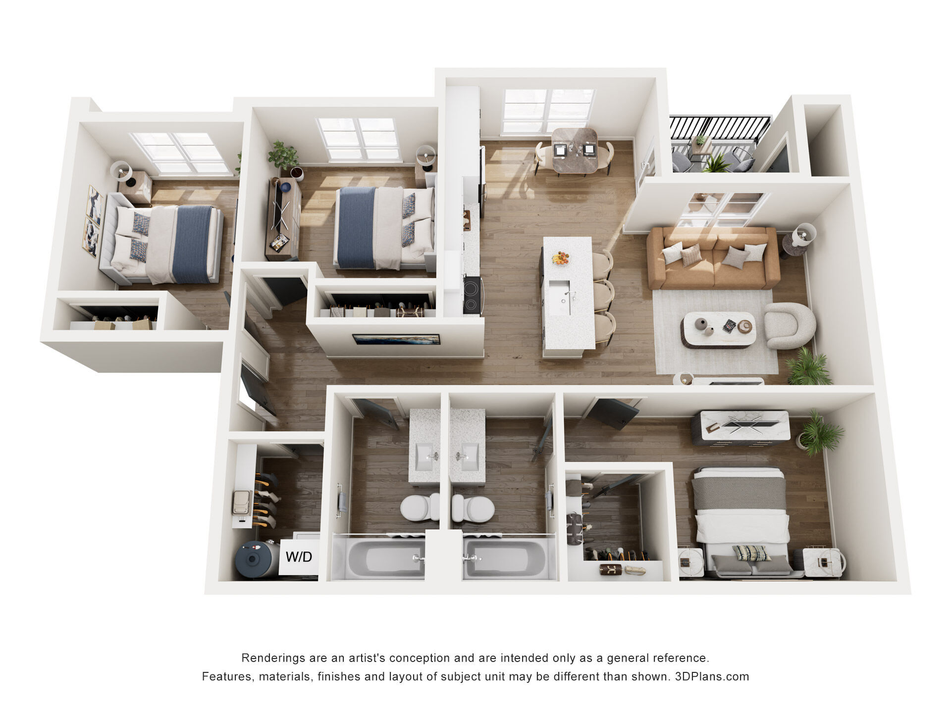 Three-Bedroom 3A floor plan