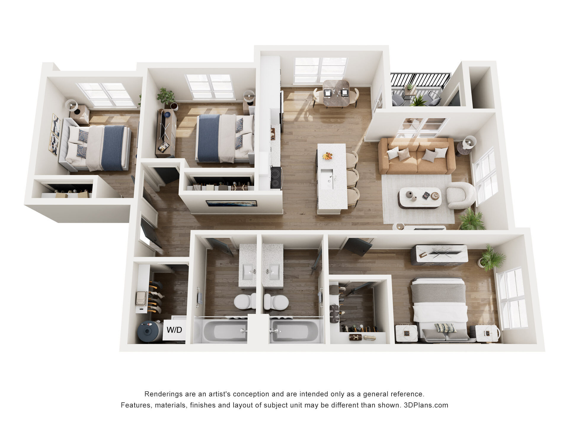 Three-Bedroom 3A-1 floor plan