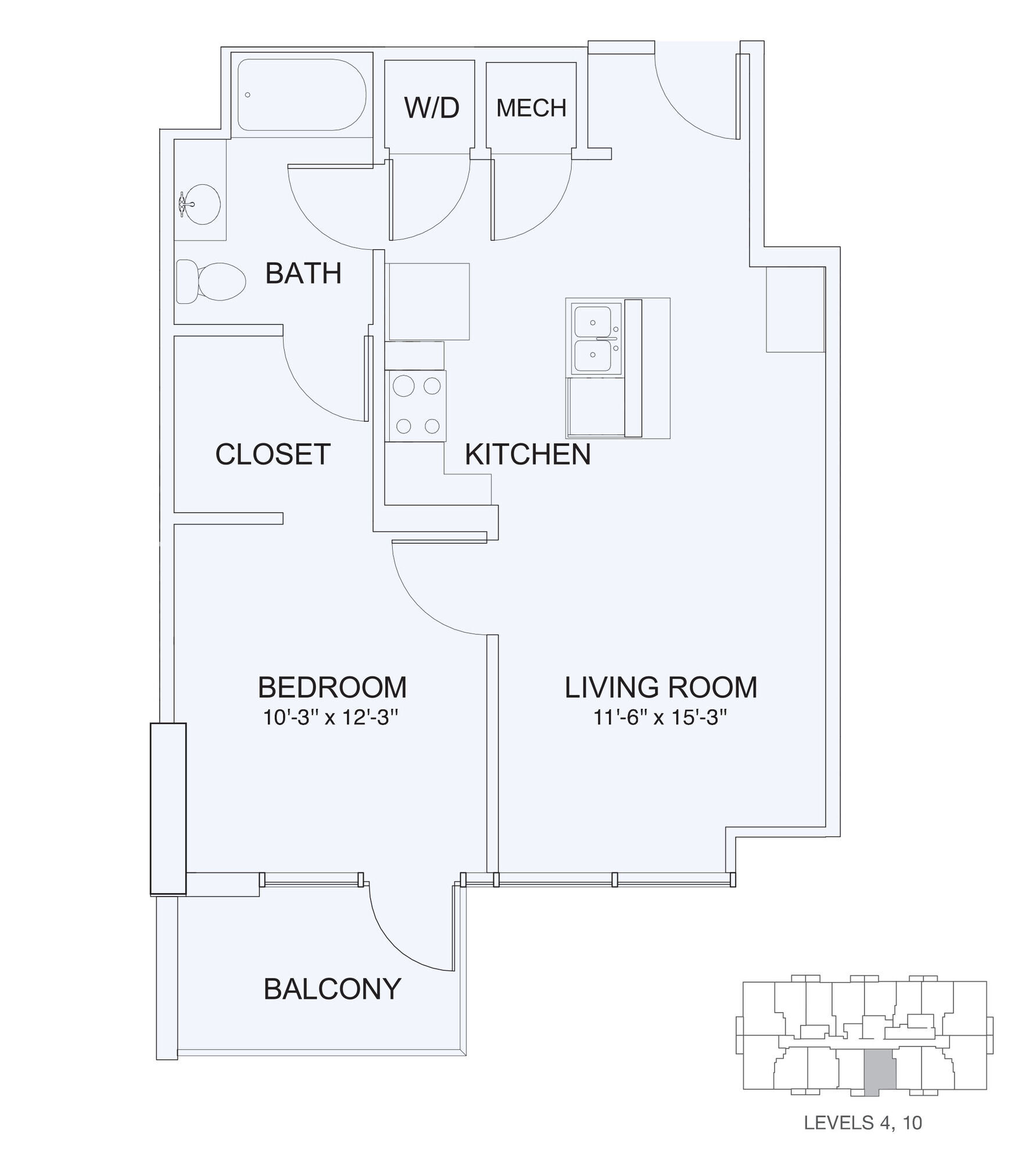 1x1 694 floor plan