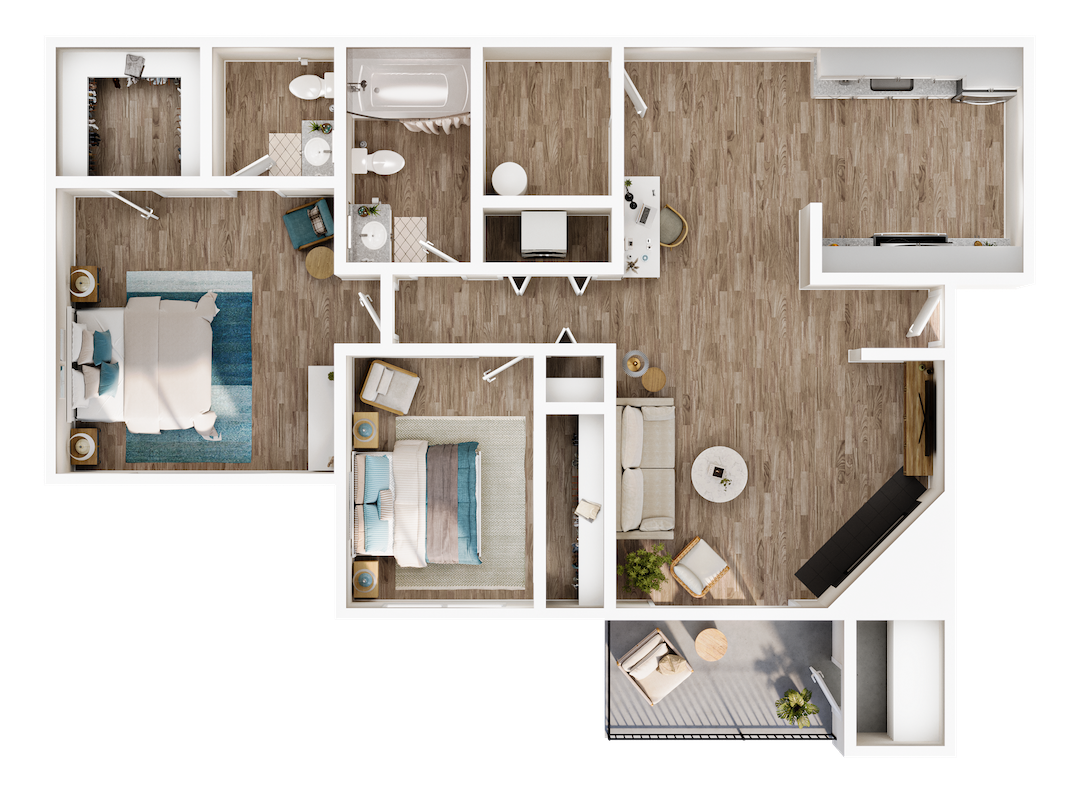 2 Bedroom / 1.5 Bathroom floor plan