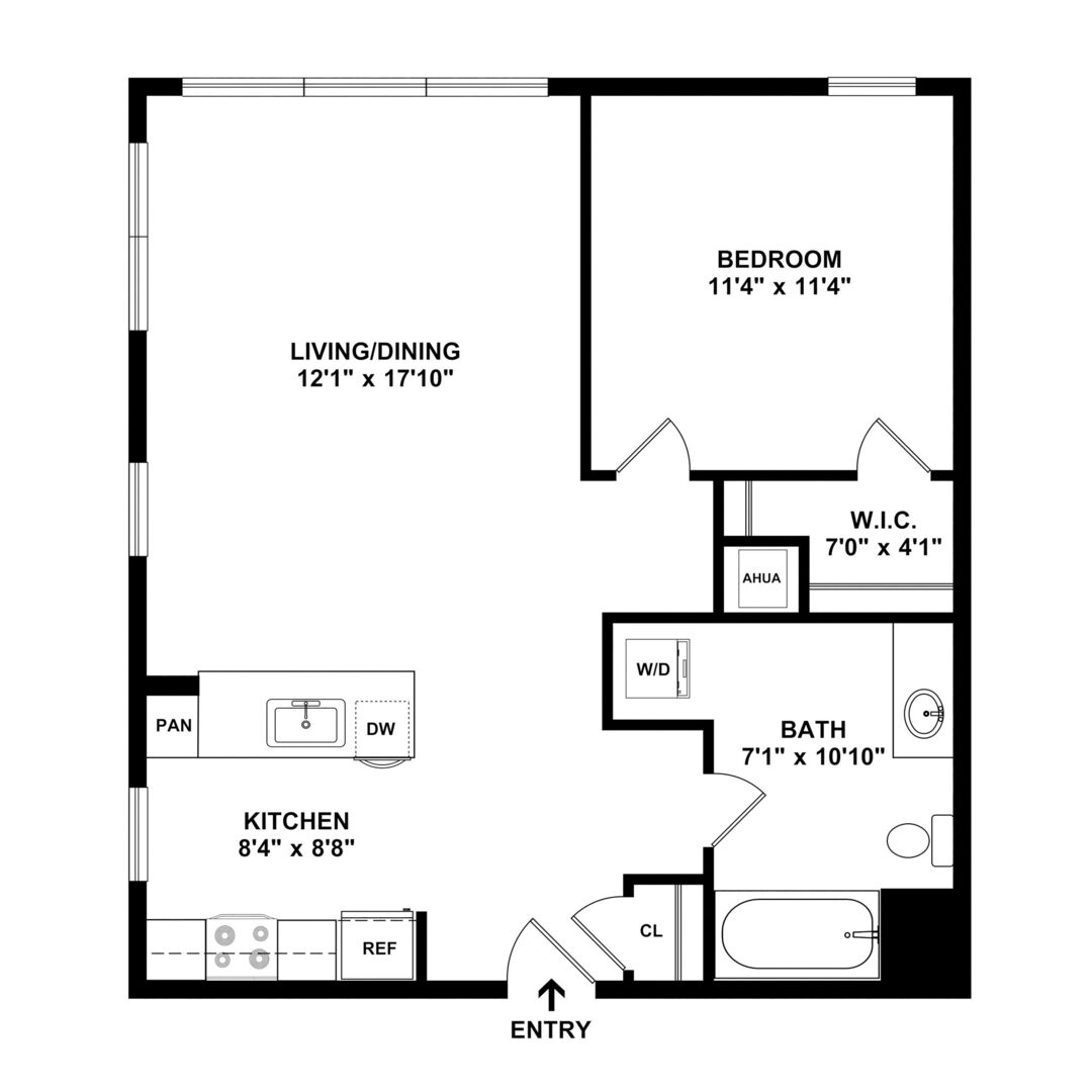 1 Bedroom / 1 Bathroom Style A1 floor plan