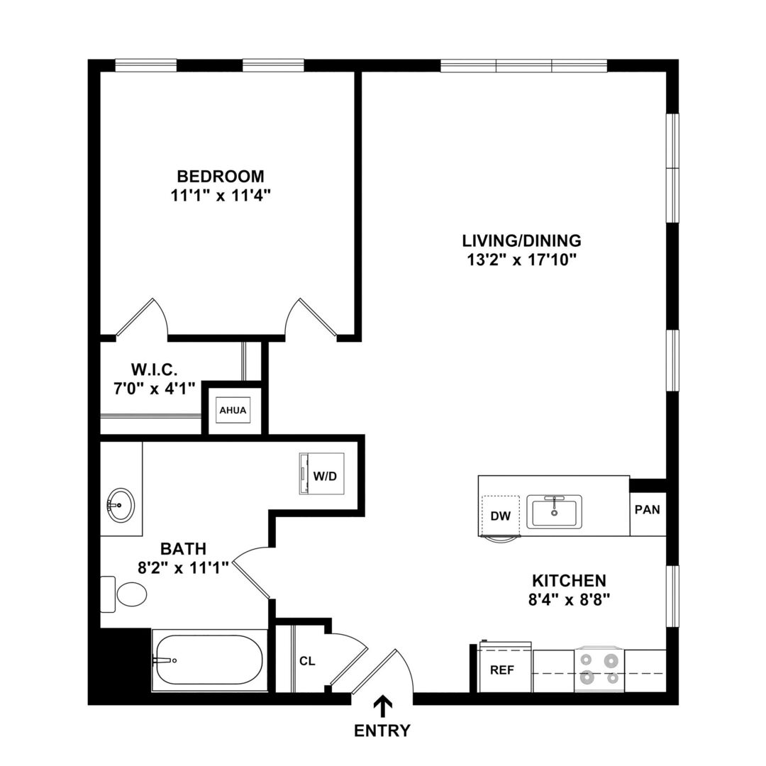1 Bedroom/ 1 Bathroom Style A2 Workforce (Income Restrictions Apply) floor plan