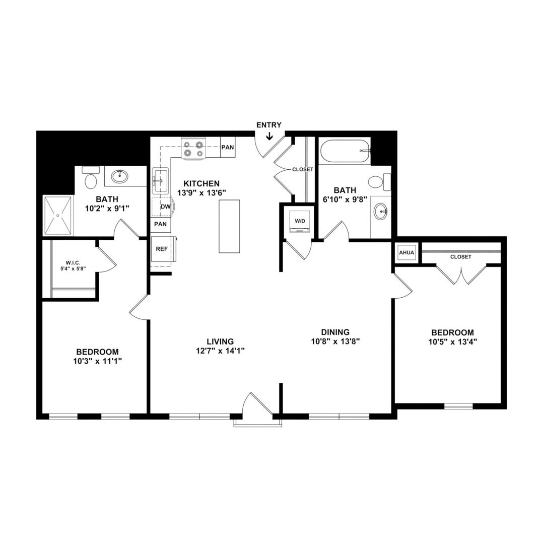 2 Bedroom/ 2 Bathroom Style B1 Workforce (Income Restrictions Apply) floor plan