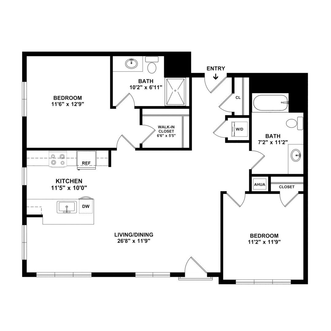 2 Bedroom/ 2 Bathroom Style B2 floor plan