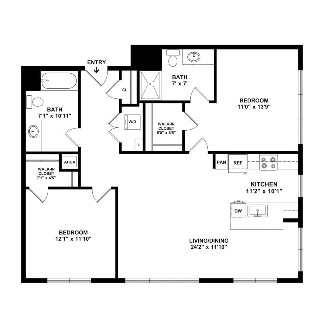 2 Bedroom/ 2 Bathroom Style B3 floor plan