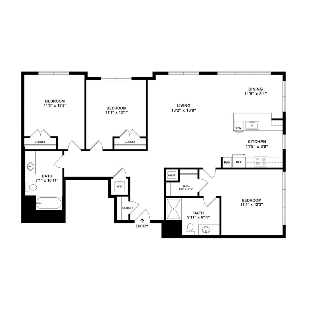 3 Bedroom/ 2 Bathroom Style C2 Workforce (Income Restrictions Apply) floor plan
