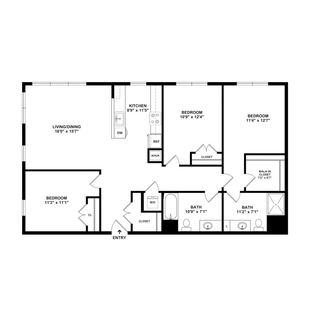3 Bedroom/ 2 Bathroom Style C4 Workforce (Income Restrictions Apply) floor plan