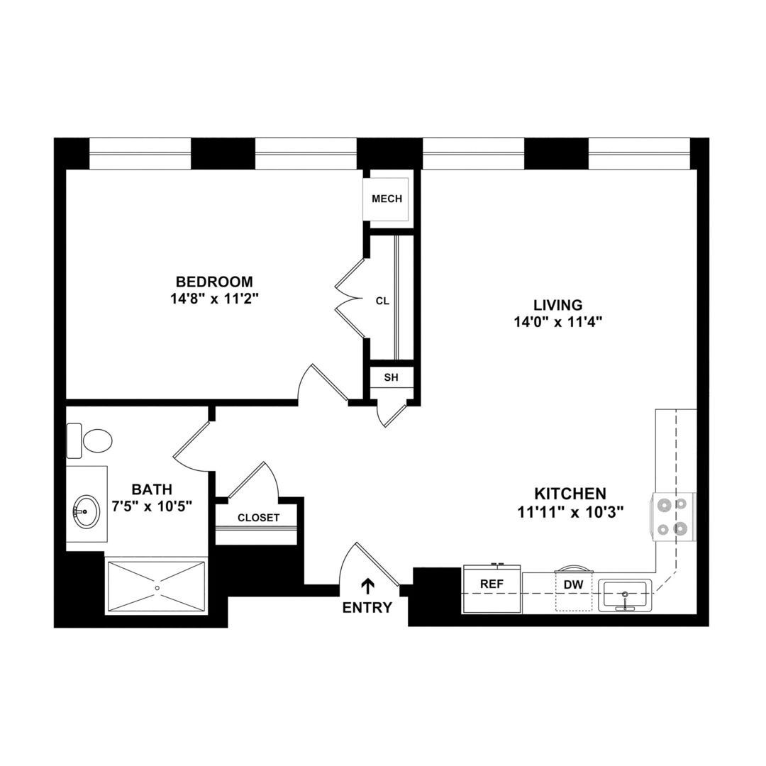 1 Bedroom - Income Restricted floor plan