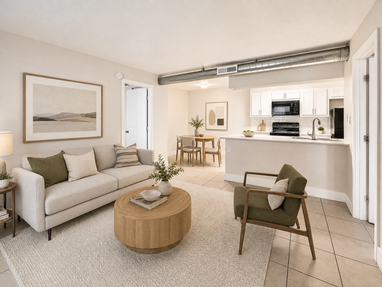 Furnished apartment living area shown — representative home at Ava Park.