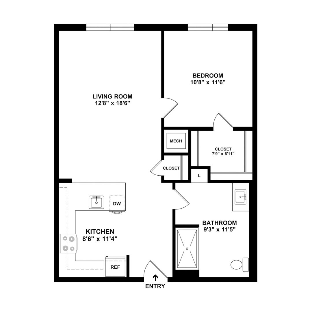 1 Bedroom floor plan