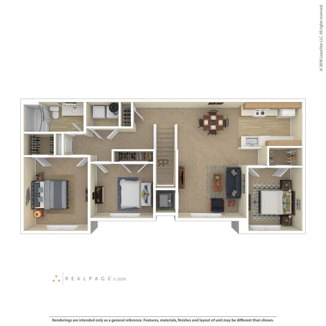 3 Bedroom - 1 Bathroom Upper floor plan